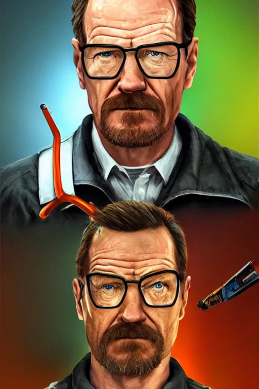 Image similar to Bryan Cranston as Gordon Freeman, hyperrealistic portrait