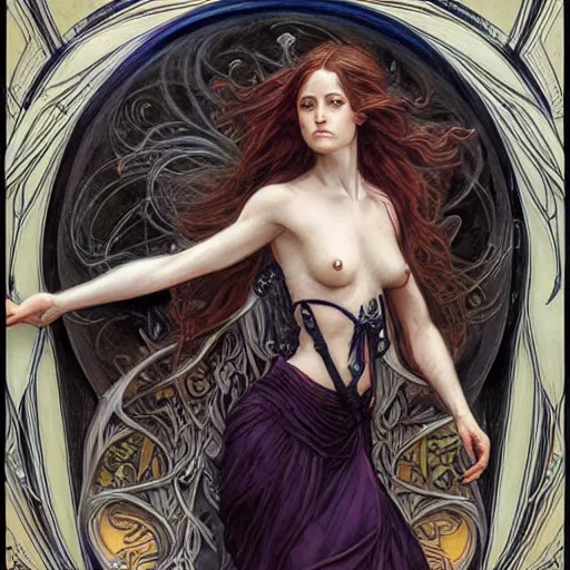 Image similar to an art nouveau painting in the style of donato giancola, and in the style of charlie bowater, and in the style of luis royo. symmetry, smooth, sharp focus, semi - realism, intricate detail.