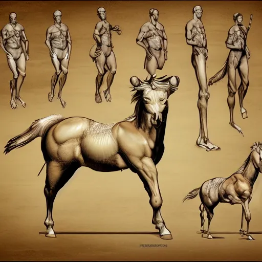 Image similar to centaur centaur centaur anatomy reference sheet, 8k, very detailed.