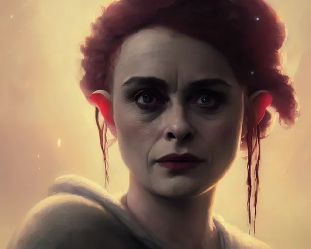 Prompt: highly detailed portrait of helena bonham carter as a bald elf, in skyrim, stephen bliss, unreal engine, fantasy art by greg rutkowski, loish, rhads, ferdinand knab, makoto shinkai and lois van baarle, ilya kuvshinov, rossdraws, tom bagshaw, global illumination, radiant light, detailed and intricate environment