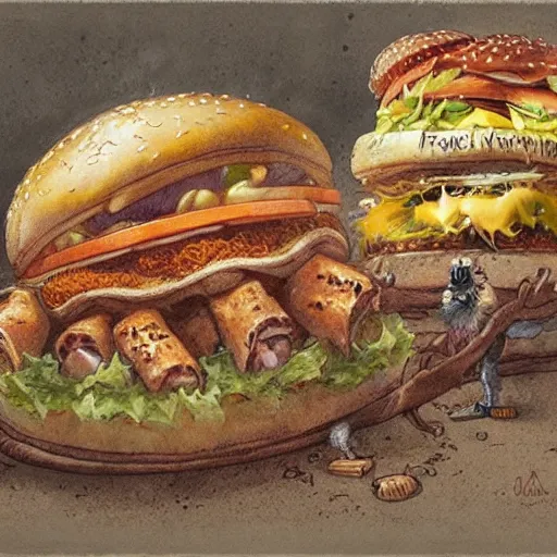 Image similar to fast food monster, by jean - baptiste monge