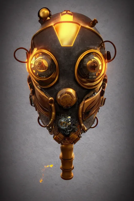 Image similar to steampunk mask minimalist fantasy art robot ninja helmet, global illumination ray tracing hdr fanart arstation by sung choi and eric pfeiffer and gabriel garza and casper konefal radiating a glowing aura