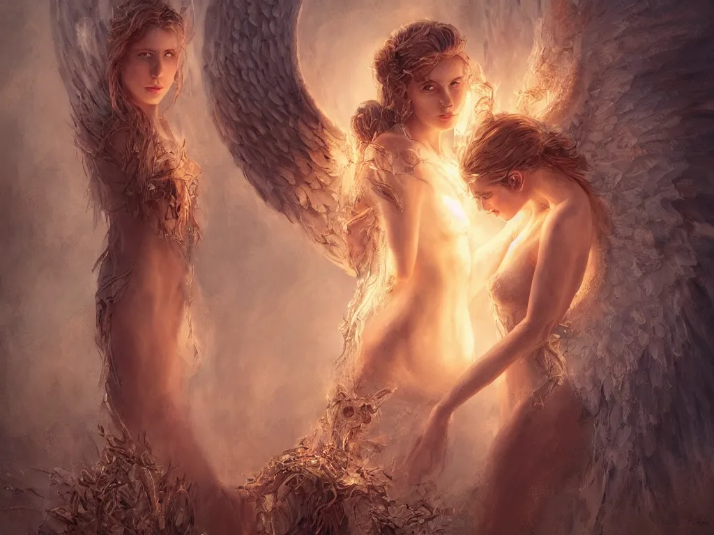 Prompt: angel holding a burning man in his arms, fantasy art, award winning, fantasy magic, intricate, elegant, sharp focus, cinematic lighting, highly detailed, digital painting, concept art, art by wlop and artgerm, masterpiece, trending on artstation, 8 k