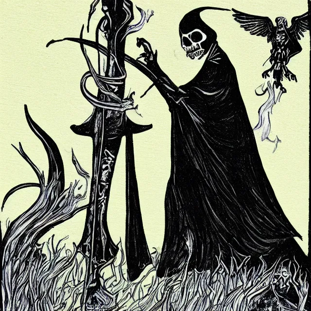 Image similar to grim reaper tarot card illustration