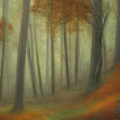 Prompt: shamans house in an autumn forest, green and brown tones, by Aron Wiesenfeld and beksincki, cinematic, detailed illustration, nature, fog, dark colors, suspense, intricate, 8k