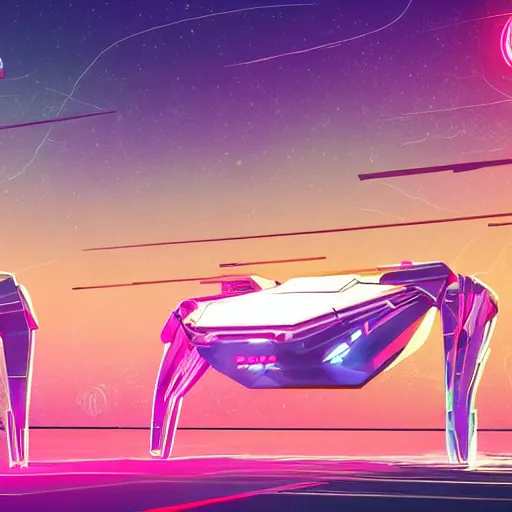 Prompt: synthwave wireframe intergalactic planetary future space vehicles that look super stylish. retrofuturism