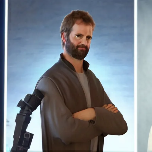 Image similar to hyperrealistic image of matt stone standing next to trey parker in the film starwars, stunning 3 d render, inspired by istvan sandorfi & greg rutkowski & unreal engine, perfect facial symmetry, dim volumetric cinematic lighting, 8 k octane comprehensive render, extremely hyper - detailed, incredibly lifelike attributes, intricate, real flesh texture, masterpiece, artstation, stunning,