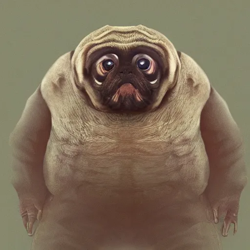 Image similar to A tardigrade with the eyes and mouth of a pug, national geographic-file-photograph, paywall-content, premium-award-winning, trending on artstation