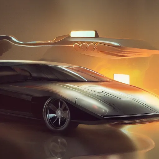 Image similar to redesign a 70's car, elegant, digital painting, concept art, smooth, sharp focus, art style from Wang Ke and Greg Rutkowski and Bruce Kaiser and Scott Robertson and Dmitry Mazurkevich and Doruk Erdem and Jon Sibal, small style cue from Blade Runner and Minority Report and iRobots