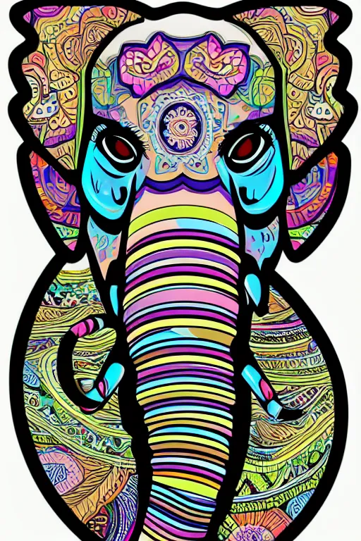 Image similar to A portrait of a baby elephant, sticker, highly detailed, colorful, illustration, smooth and clean vector curves, no jagged lines, vector art, smooth