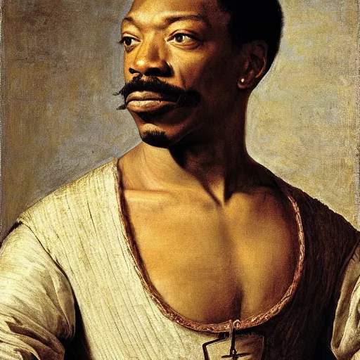 Image similar to renaissance portrait of Eddie Murphy, masterpiece by Eugene de Blaas