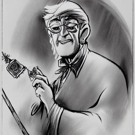 Image similar to portrait of old wizard with crystal wand, rodel gonzalez, marc davis, milt kahl, jim warren, don bluth, glen keane, jason deamer, rob kaz, character art, concept art