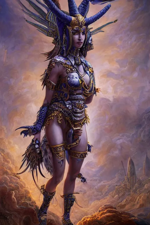 Prompt: Mystical Valkyrie, Portrait of a beautiful female Alien Atlantean Anubis Warrior, Realistic, Regal, Refined, Detailed Digital Art, François Boucher, Oil Painting, Michael Cheval, Esao Andrews, Steampunk, Walt Disney (1937), Highly Detailed, Cinematic Lighting, Unreal Engine, 8k, HD