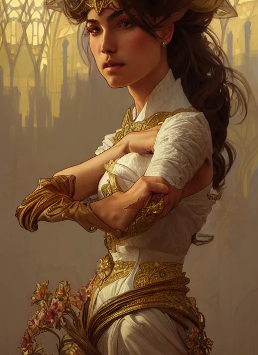 Image similar to portrait of castillo nazareno, fantasy, intricate, elegant, highly detailed, digital painting, artstation, concept art, smooth, sharp focus, illustration, art by artgerm and greg rutkowski and alphonse mucha