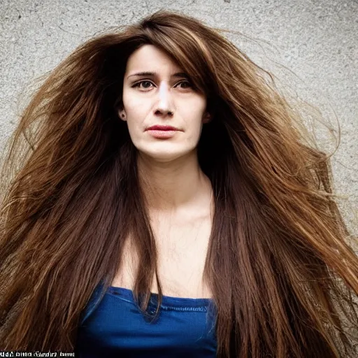 Image similar to Mid-shot portrait of a beautiful, stylish, 30-year-old French woman, with long, straight hair, candid street portrait in the style of Martin Schoeller