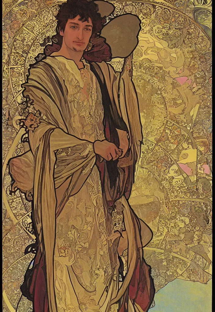 Image similar to geoffrey hinton as the emperor on a tarot card, tarot in art style by alphonse mucha