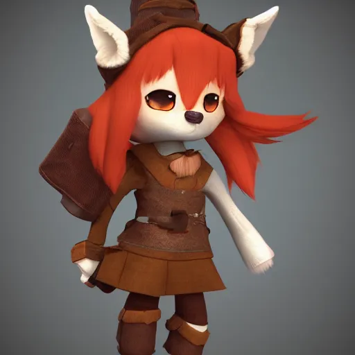 Image similar to cute fumo plush of a foxgirl adventurer, three point lighting, dramatic, vray