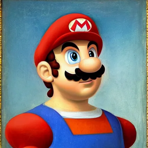 Image similar to a beautiful renaissance painted portrait of super - mario