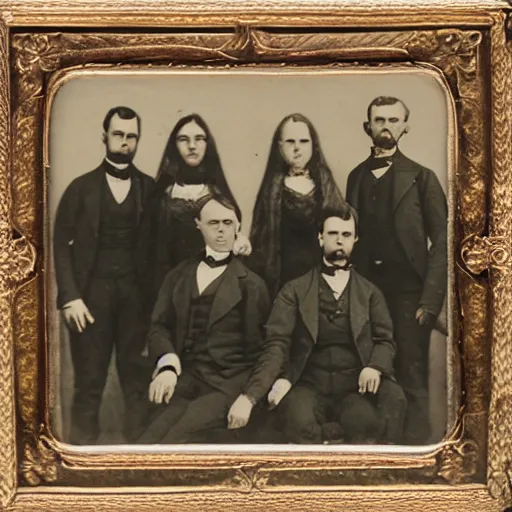 Image similar to 19th century group photo of six gentleman and one woman