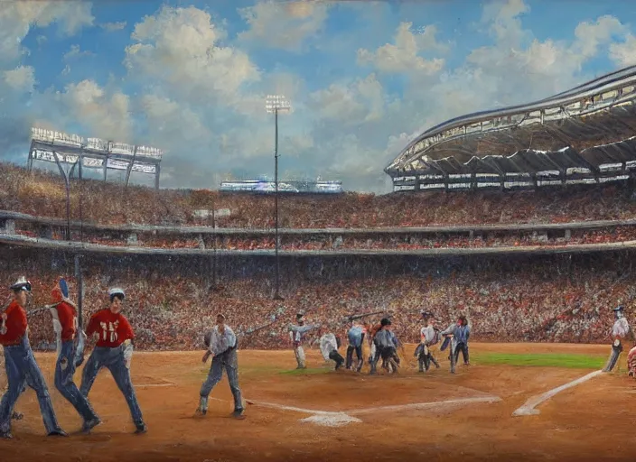 Image similar to a cornstalk baseball stadium, oil painting by jama jurabaev, extremely detailed, brush hard, artstation, for aaa game, high quality, brush stroke
