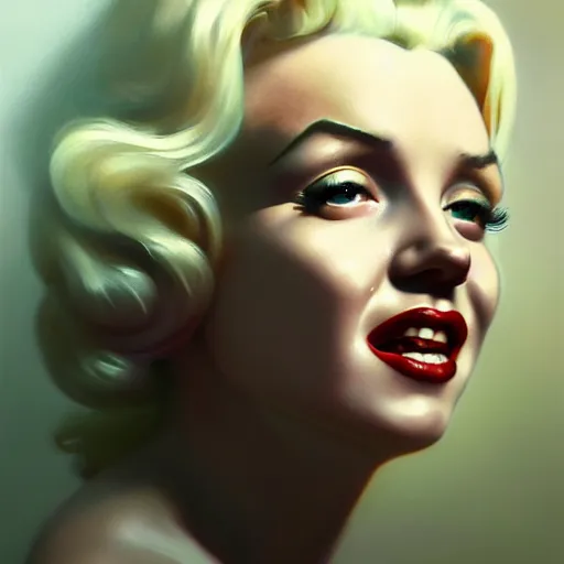 Image similar to a hyper - realistic character concept art portrait of marilyn monroe, depth of field background, artstation, award - winning realistic sci - fi concept art by jim burns and greg rutkowski, beksinski, a realism masterpiece, james gilleard, bruegel, alphonse mucha, and yoshitaka amano.