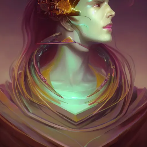 Prompt: portrait of a stunningly beautiful cybernetic emanation, profile, by pete mohrbacher and artgerm and wlop, digital art, highly detailed, intricate, fantasy, mystical, Trending on Artstation HQ, deviantart, unreal engine, 4K UHD image