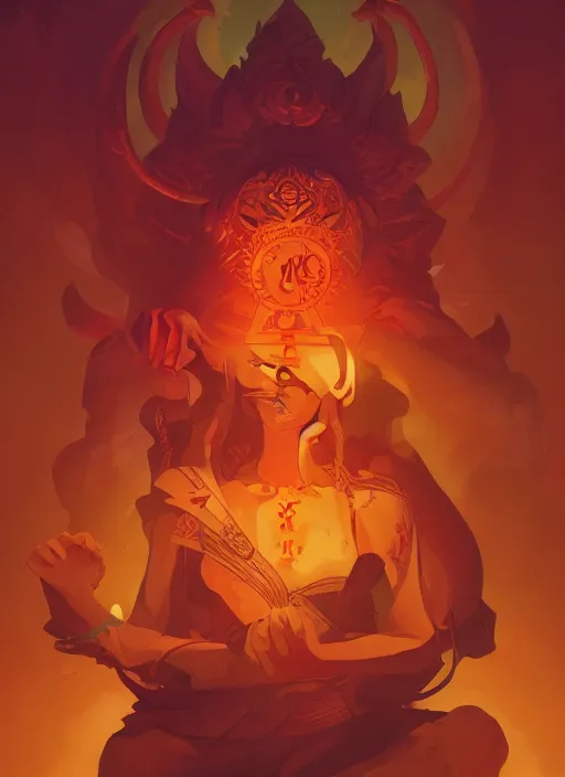 Prompt: Tibetan Book of the Dead, in the Style of Artgerm and Charlie Bowater and Atey Ghailan and Mike Mignola, vibrant colors and hard shadows and strong rim light, Comic Cover Art, plain background, trending on artstation