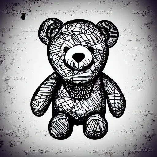 Image similar to grunge cartoon vector sketch of a teddy bear with bloody eyes by - mrrevenge instagram, loony toons style, horror theme, detailed, elegant, intricate