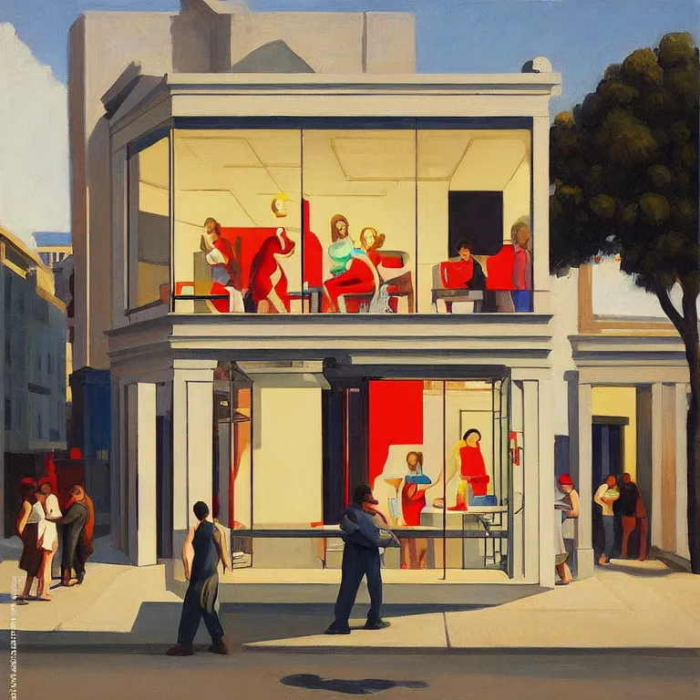 Image similar to apple store opening in ancient Greece, painted by Edward Hopper, painted by James Gilleard, airbrush