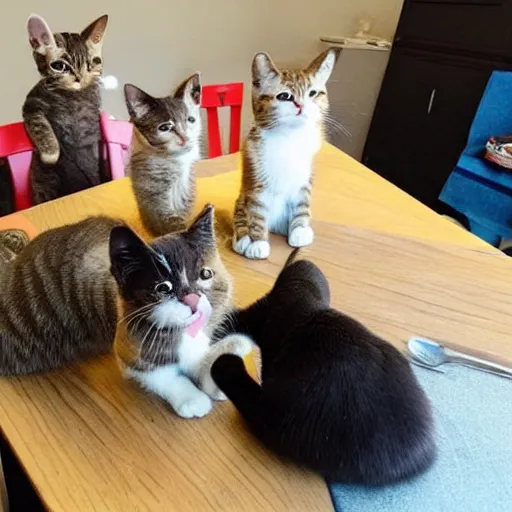 Image similar to a bunch of cute cats around a table