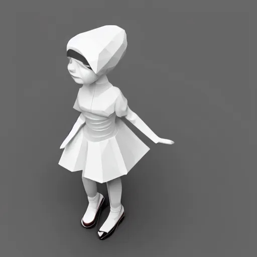 Prompt: Isometric 3d render of a mime girl, white background, ambient occlusion, cute, chibi proportions, low poly