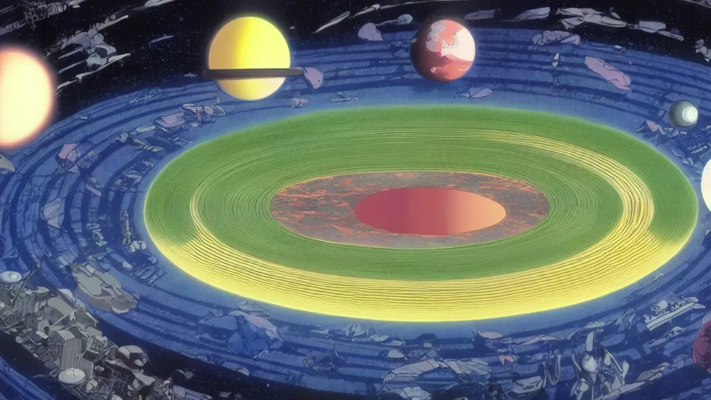 Prompt: a diagram depicting earths layers, anime film still from the an anime directed by katsuhiro otomo with art direction by salvador dali, wide lens