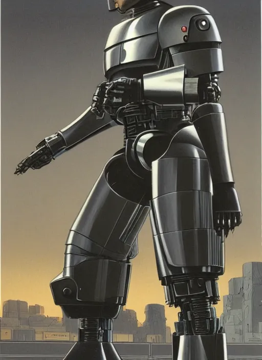 Prompt: Robocop by Ralph Mcquarrie, highly detailed, sharp focus, illustration