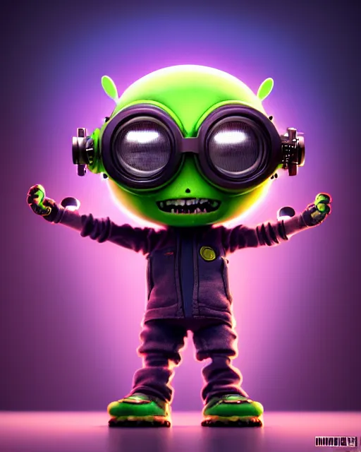 Prompt: a tiny cute cyberpunk monster with goggles cables cords buttons big eyes smiling waving, back view, isometric 3 d, ultra hd, character design by mark ryden pixar hayao miyazaki, unreal 5, daz, hyperrealistic, octane render, cosplay, rpg portrait, dynamic lighting, intricate detail, in the spotlight, cinematic, symmetrically isometrically centered