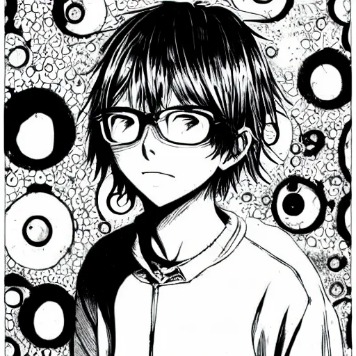 Image similar to a portait of a boy from inio asano manga good night pun pun, detailed