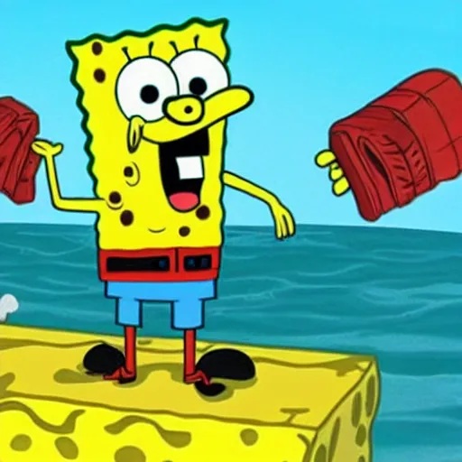 Prompt: spongebob has an assault rifle