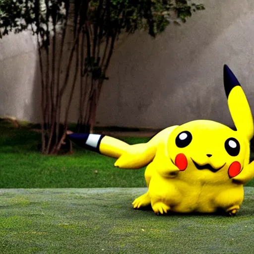 Image similar to pikachu kicking a giant ball