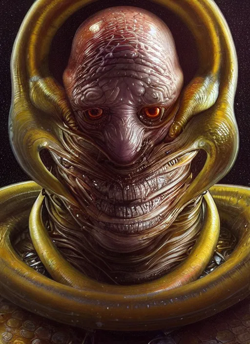 Image similar to elon musk as mollusk, slime, drool, portrait, intricate, elegant, highly detailed, digital painting, artstation, concept art, wallpaper, smooth, sharp focus, illustration, art by h. r. giger and artgerm and greg rutkowski and alphonse mucha