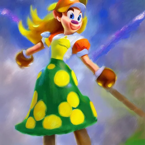 Prompt: An impressionist oil painting of Princess Daisy from Mario Strikers