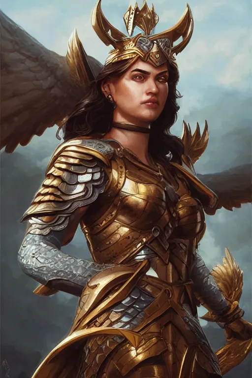 Image similar to amazon valkyrie athena, d & d, fantasy, portrait, highly detailed, headshot, digital painting, trending on artstation, concept art, sharp focus, illustration, art by artgerm and greg rutkowski and magali villeneuve