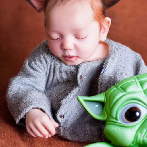 Image similar to baby with yoda ear, dslr photo