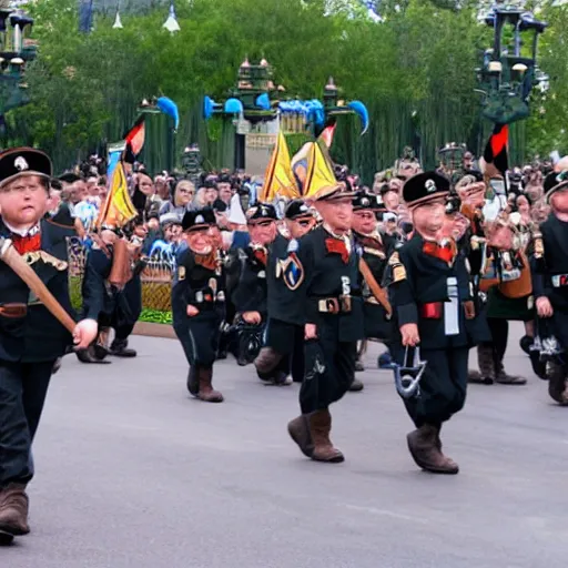 Image similar to nazi army marching through disney world, very coherent, scary