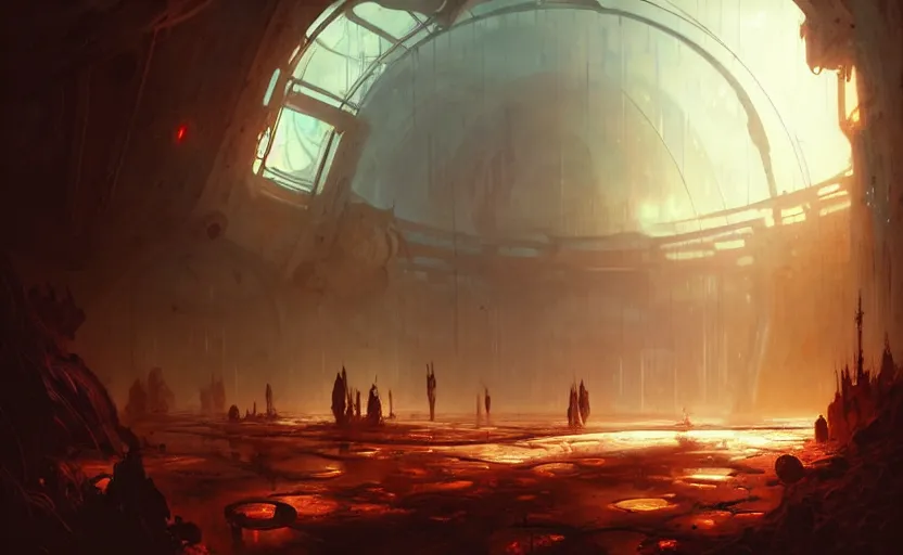 Prompt: abandoned mars biodome, horror sccene, by Greg Rutkowski and Gaston Bussiere, dim lighting, beautiful volumetric-lighting-style atmosphere, futuristic atmosphere, intricate, detailed, photorealistic imagery, artstation