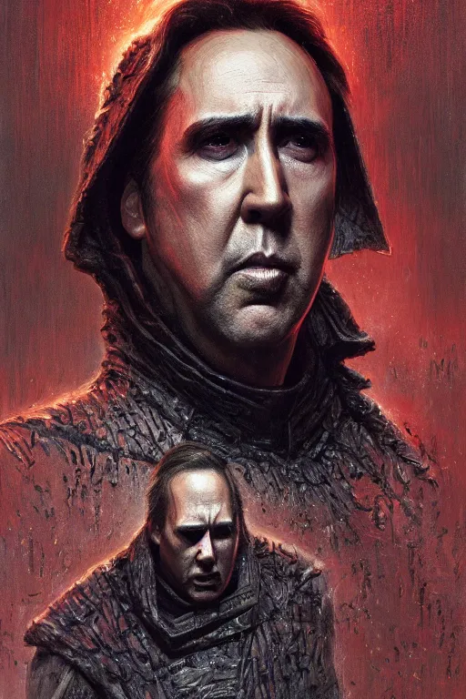 Image similar to Nicholas Cage Sith Lord, star wars, dark fantasy, intricate, highly detailed, smooth, artstation, painted by Wayne Barlowe, Greg Rutkowski, zdislav beksinski, Francis Bacon