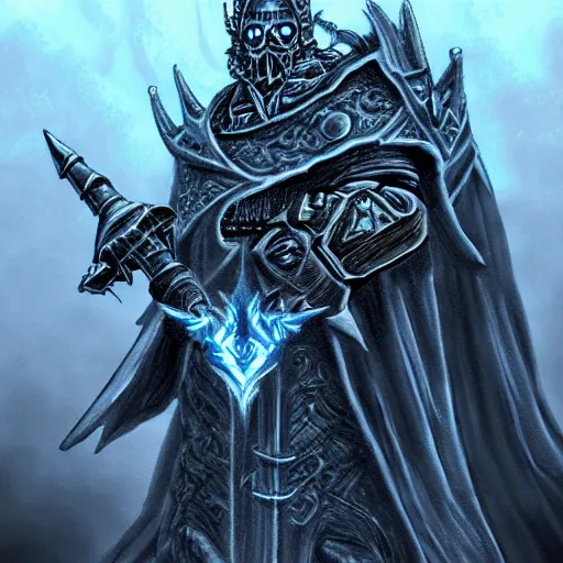 Prompt: the lich king, world of warcraft, in the style of kentaro miura, digital art, trending on artstation