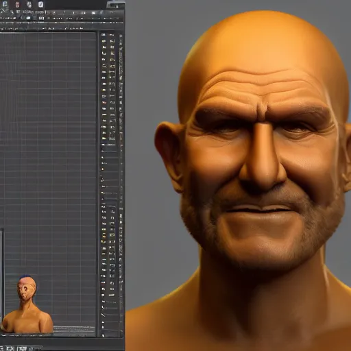 Prompt: a smug man, 3 d cg, sculpted in zbrush, rendered in octane, character portrait, studio lighting, realistic