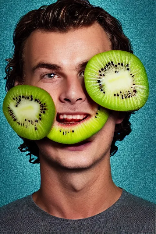 Image similar to 📷 joe keery kiwi fruit face 🥝, made of food, head portrait, dynamic lighting, 4 k