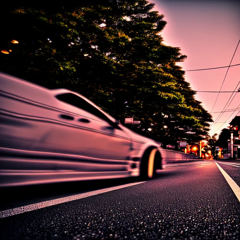 Image similar to close-up-photo JZX90 drift middle of street, sunset kanagawa prefecture, night, cinematic color, photorealistic, highly detailed,