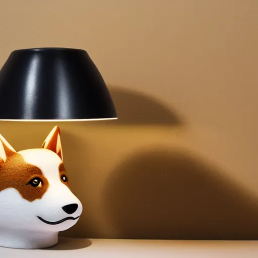 Prompt: Photo of a lamp in the style of a corgi, product photo