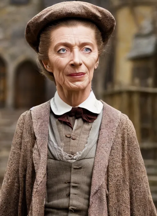 Prompt: film still of Nanny McPhee as Professor Minerva McGonagall in Harry Potter, 4k